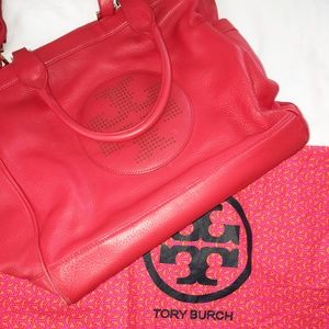Tory Burch Red Leather Tote Shoulder Bag